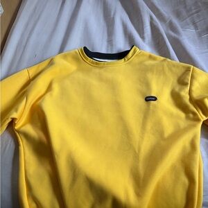 Vibrant Yellow Crewneck Sweater with Striped Collar
